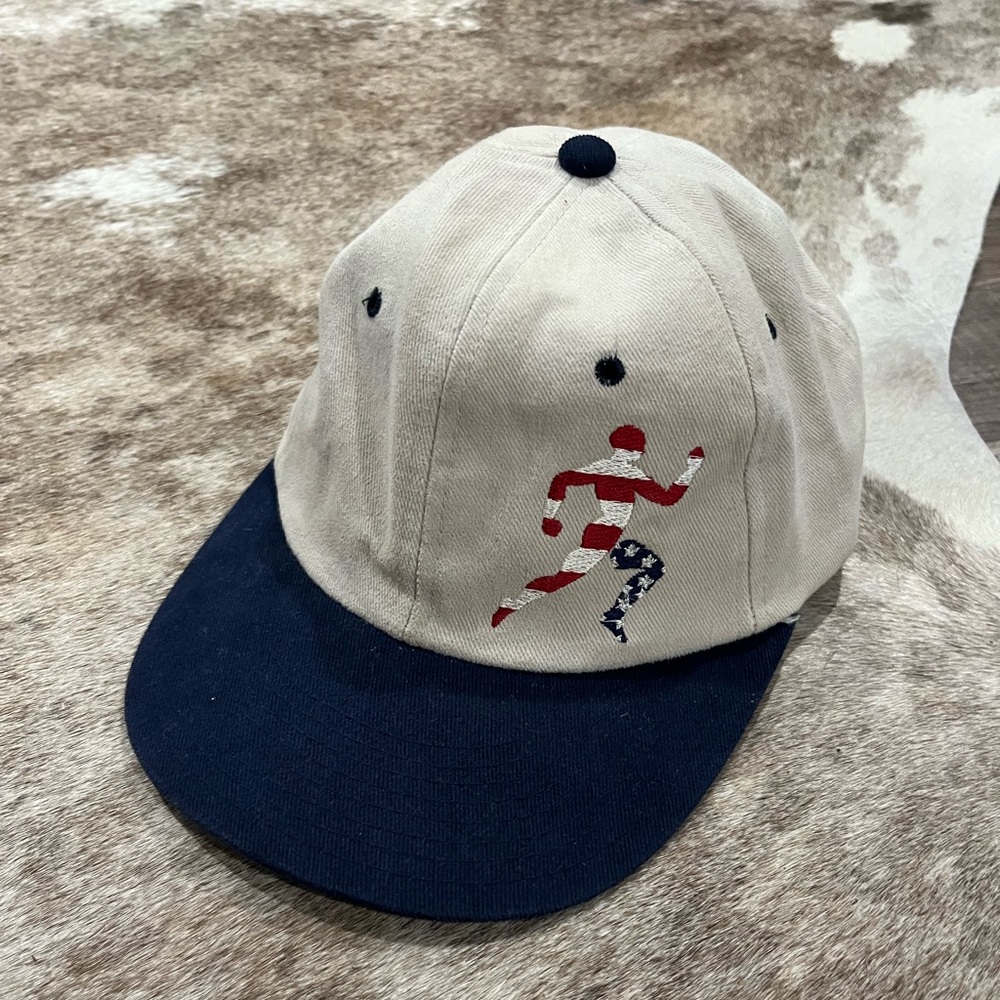 Vintage Champion 1996 Olympics Running Man Flag Snapback Hat
